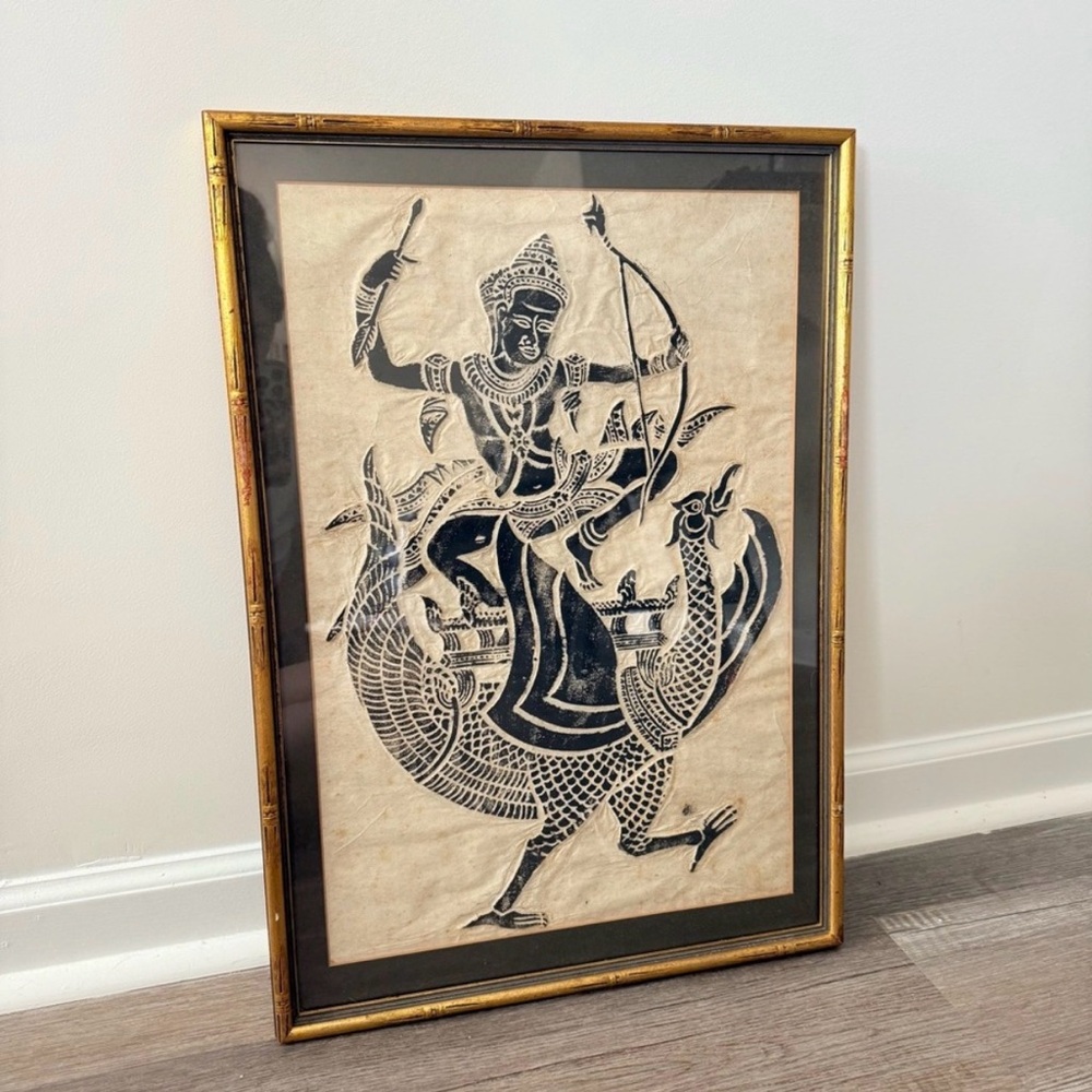 Gold Framed Temple Rubbing Wall Art
